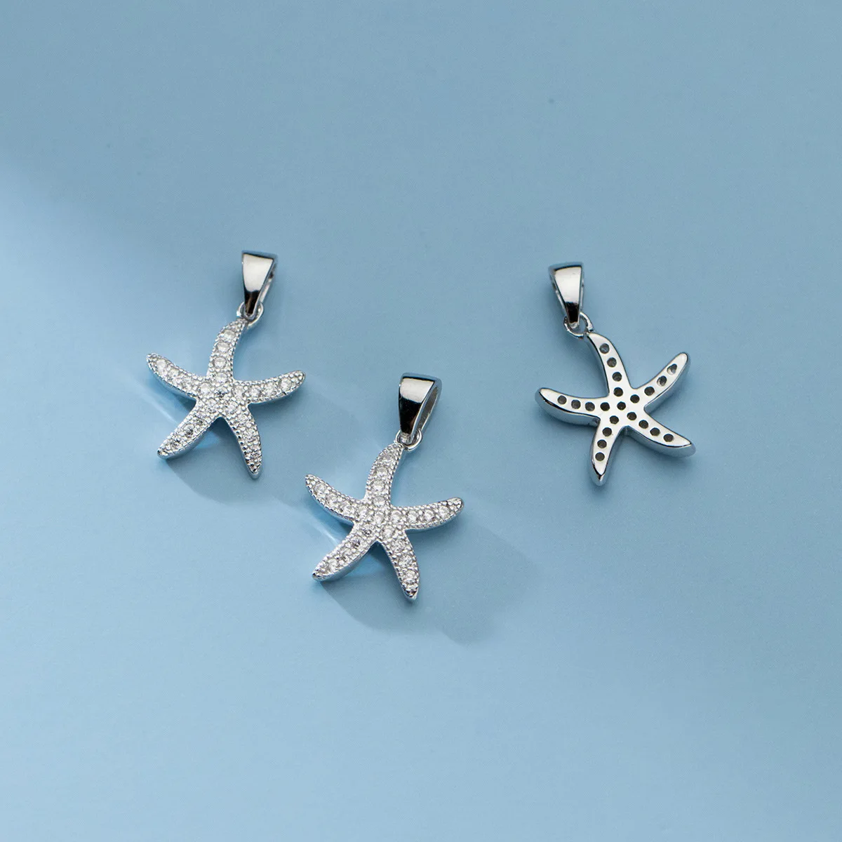 1pc/lot 925 Sterling Silver Craftwork Full Zircon Paved Starfish Necklace Charms Christmas Jewelry Silver Pendants DIY Findings