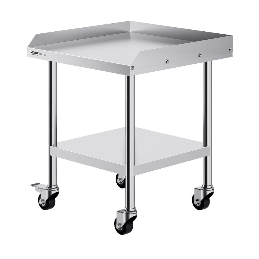 

Stainless Steel Work Table 24 x 24 x 30 Inch Commercial Food Prep Worktable with 4 Wheels Casters 3Sided Backsplash Heavy Duty