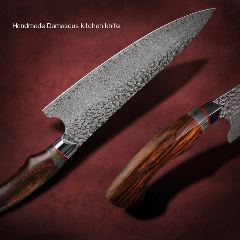Damascus Kitchen Knife, 60HRC Layered Steel Chef Knife, Sharp Cooking Knife with Ironwood Handle, Gift Box, Home Kitchen Tool 3