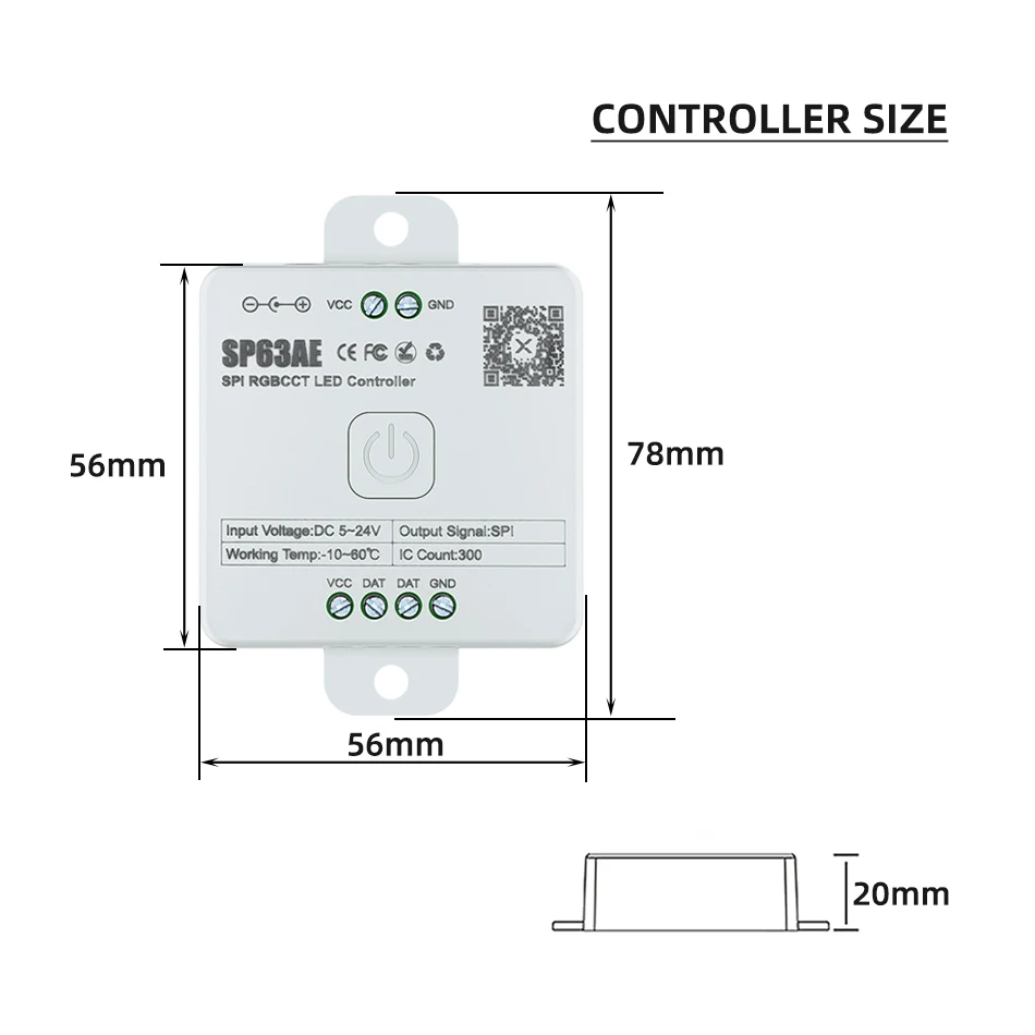 SP63AE SPI RGBCCT Addressable LED Controller DC 5V 12V 24V 300 Pixel and 2.4G RF Wireless Touch Remote Control Magic Color Panel