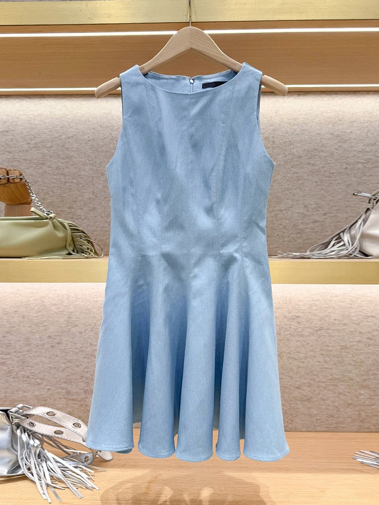 

M Home Nan You High End Women's Summer Sleeveless Vest Dress Soft Style High Waist A-Line Skirt Polyester Fiber Short Dress