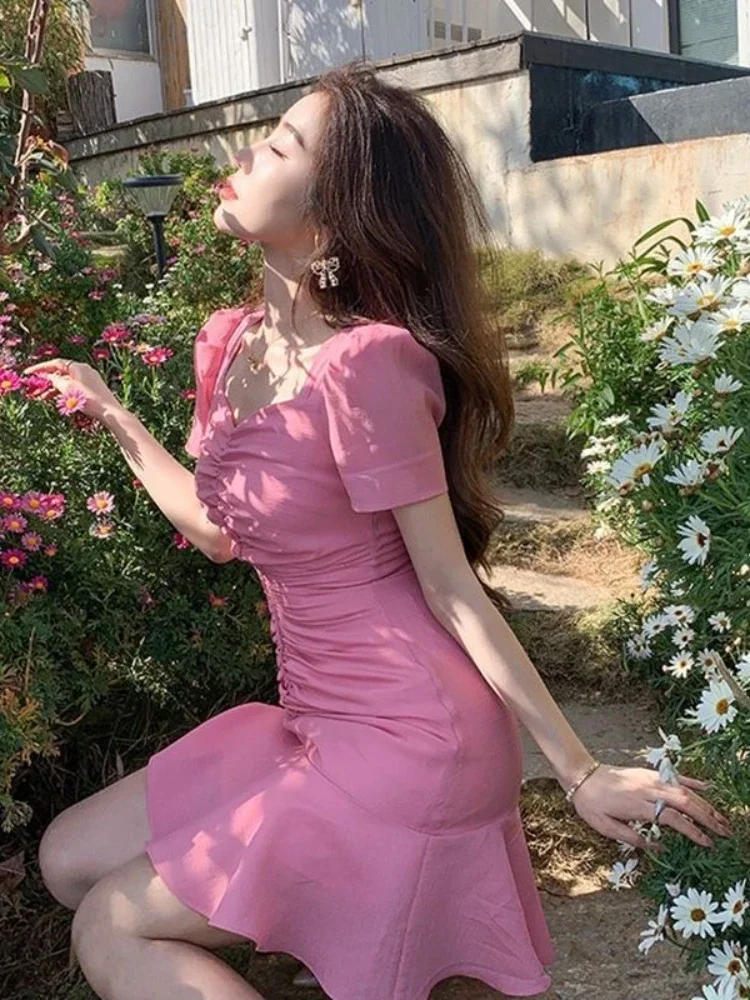 Women's Dresses Tight Female Dress Short Mini Bodycon Sleeve Pink Corset Hot Clothing Aesthetic Kpop on Promotion Beach Retro