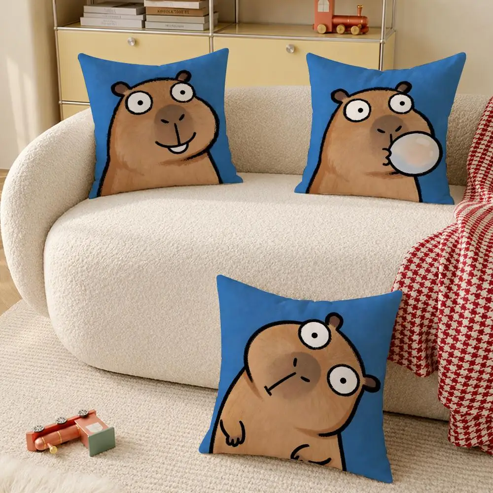 Capybara Cute Cushion Cover Anti-dustmite Pillowcase Invisible zipper silky short plush Sofa cushion cover