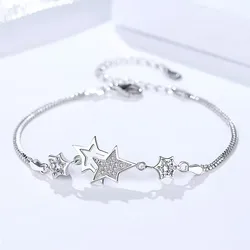 Original designer 925 Sterling Silver Elegant Charm Crystal Star Bracelets for Women Jewelry Fashion Party Wedding Accessories