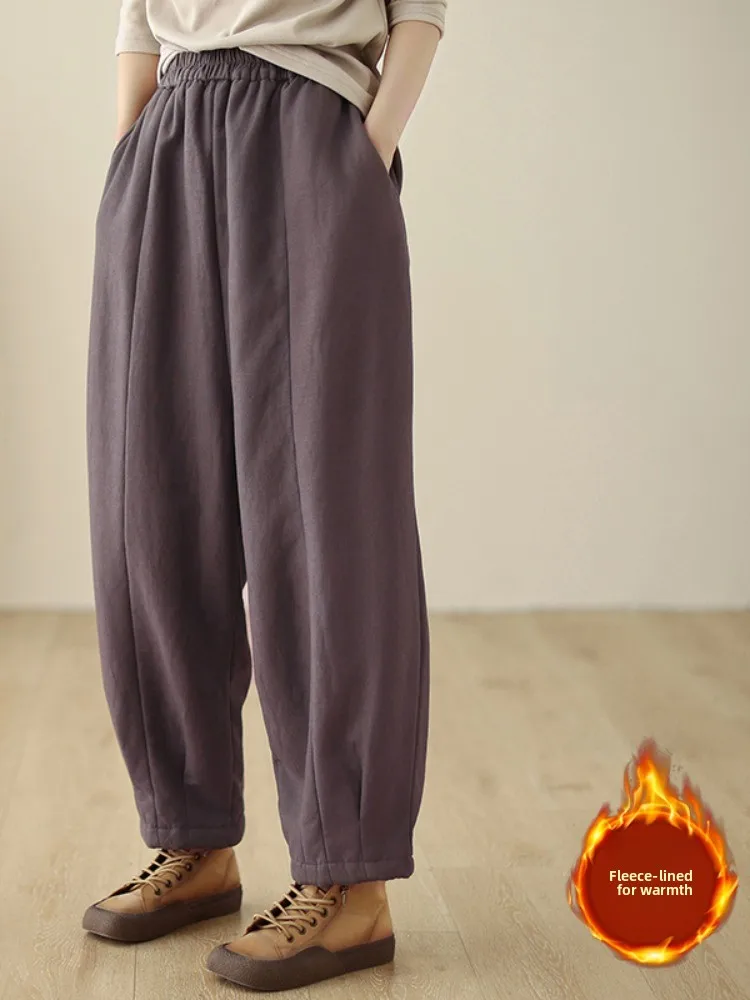 Spodnie Harlan z podszewką Thiened Fce, damskie, zimowe, ciepłe, z elastyczną talią, do noszenia w domu, plus size, długie spodnie, odzież wierzchnia.