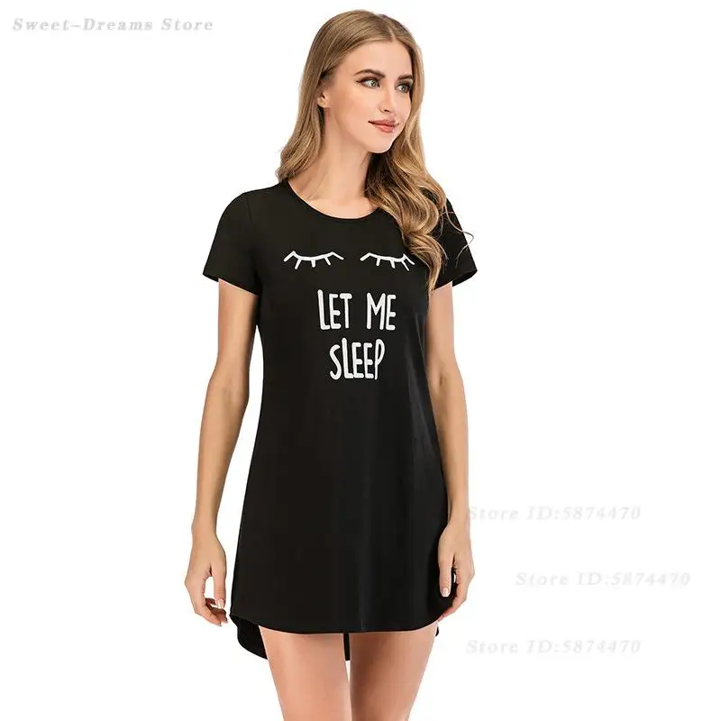 Summer New Home Dress Nightdress Women Sexy Lingerie Sleepwear Short Sleeve Nightgown Round Neck Pullover Printed Night Wear