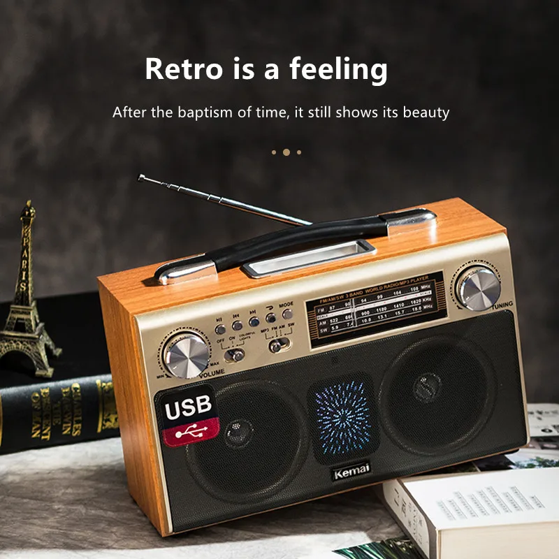 Nowy przenośny drewniany Retro bezprzewodowy głośniki z Bluetooth do domu Tri-częstotliwości FM obsługuje Subwoofer radiowy karty TF Altavoz