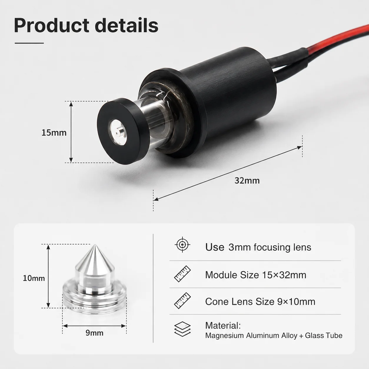 ZhonNa 360° Laser Cone Lens Magnesium Aluminum Alloy Glass Tube Optical Accessory for Laser Level Instrument Tools and Equipment