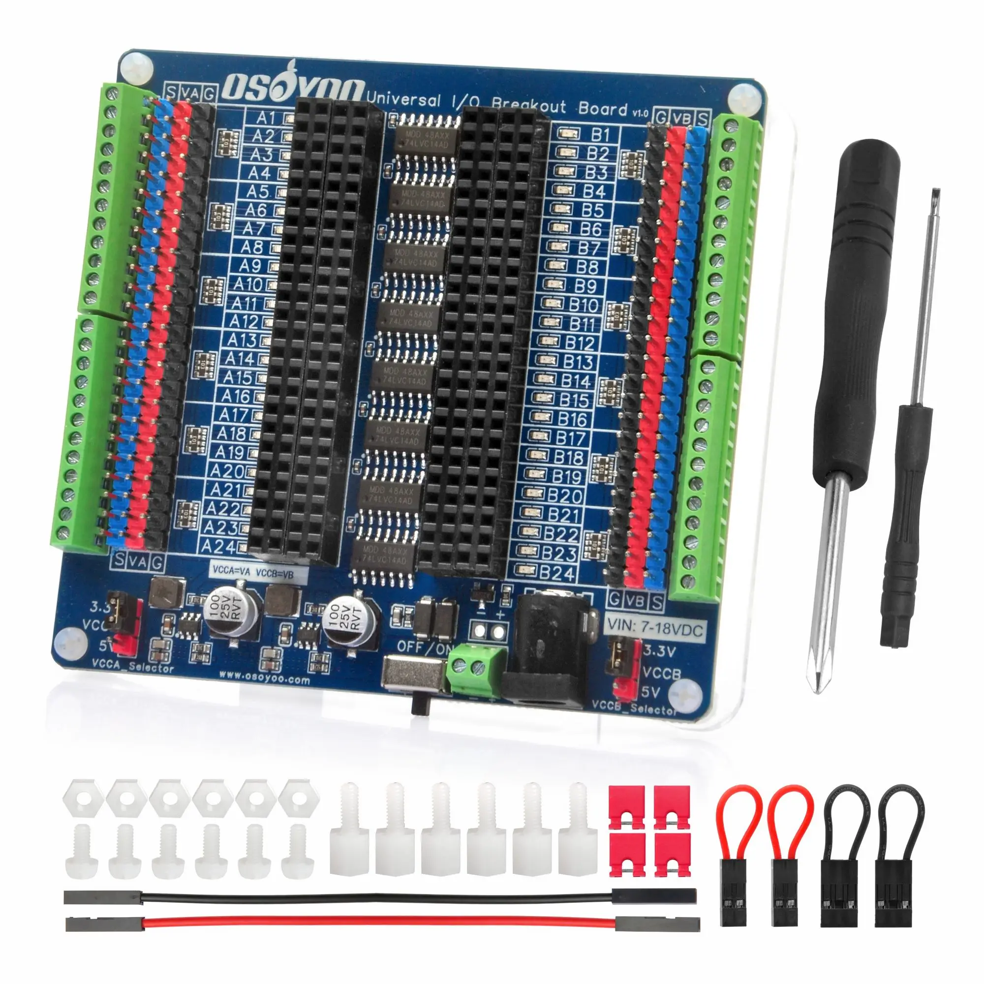 OSOYOO Universal IO Breakout Board – GPIO Expansion & Debugging Platform for Arduino Nano, ESP32, ESP8266 NodeMCU, Raspberry Pi