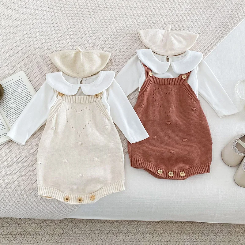 Infant Baby Girls Boys Romper Sleeveless Solid Color Hollow Out Knit Jumpsuit Autumn Kids Baby Girls Boys Rompers Clothes 0-3Yrs