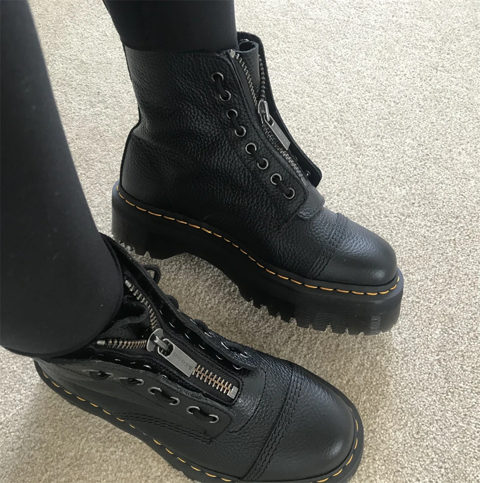 

Winter Women Genuine Leather Platform Boots Men Zipper Lace-up Thick Sole Motorcycle Punk Sexy Combat Footwear Boot Female Shoes