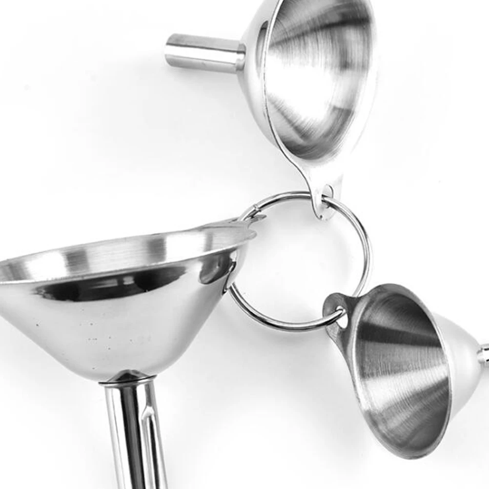 

Stainless Steel Funnel Set 3 Sizes Large Medium Small Oil Wine Water Filter Kitchen Tools Mini Ring Silver Heavy Duty