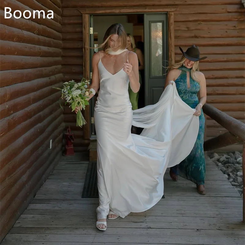 

Booma Spaghetti Strap Mermaid Simple Wedding Dresses Pleat Sleeveless Brides Gown Custom Made 2025