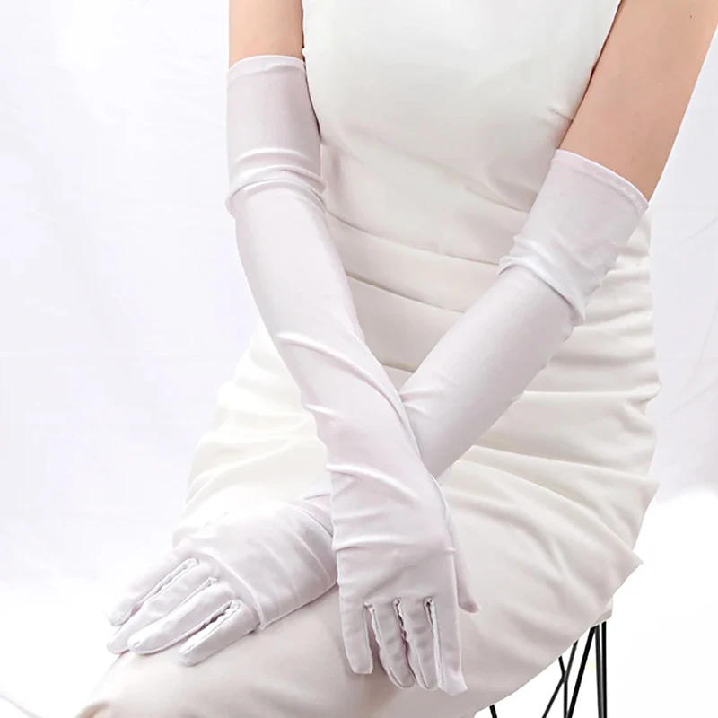 Stretch Satin Finger Long Gloves For Women Flapper Gloves Sun Protection Gloves Nightclub Wedding Performance Party Gloves