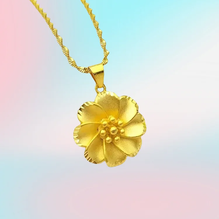 

new 9999 Real Gold 24K Women's Necklace Japanese and Korean Fashion Gold Flower Pendant Necklace