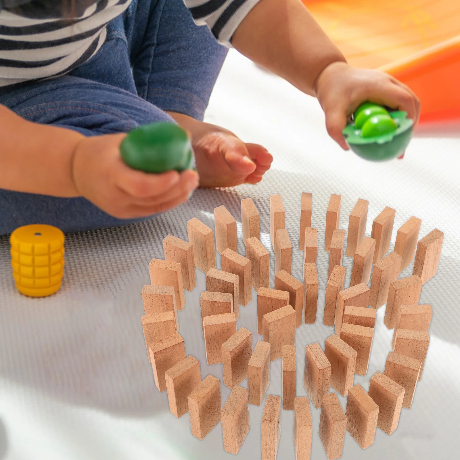 50 sztuk drewnianych domino w naturalnym kolorze, gra rodzinna, lekki, przenośny zestaw domino do podróży.