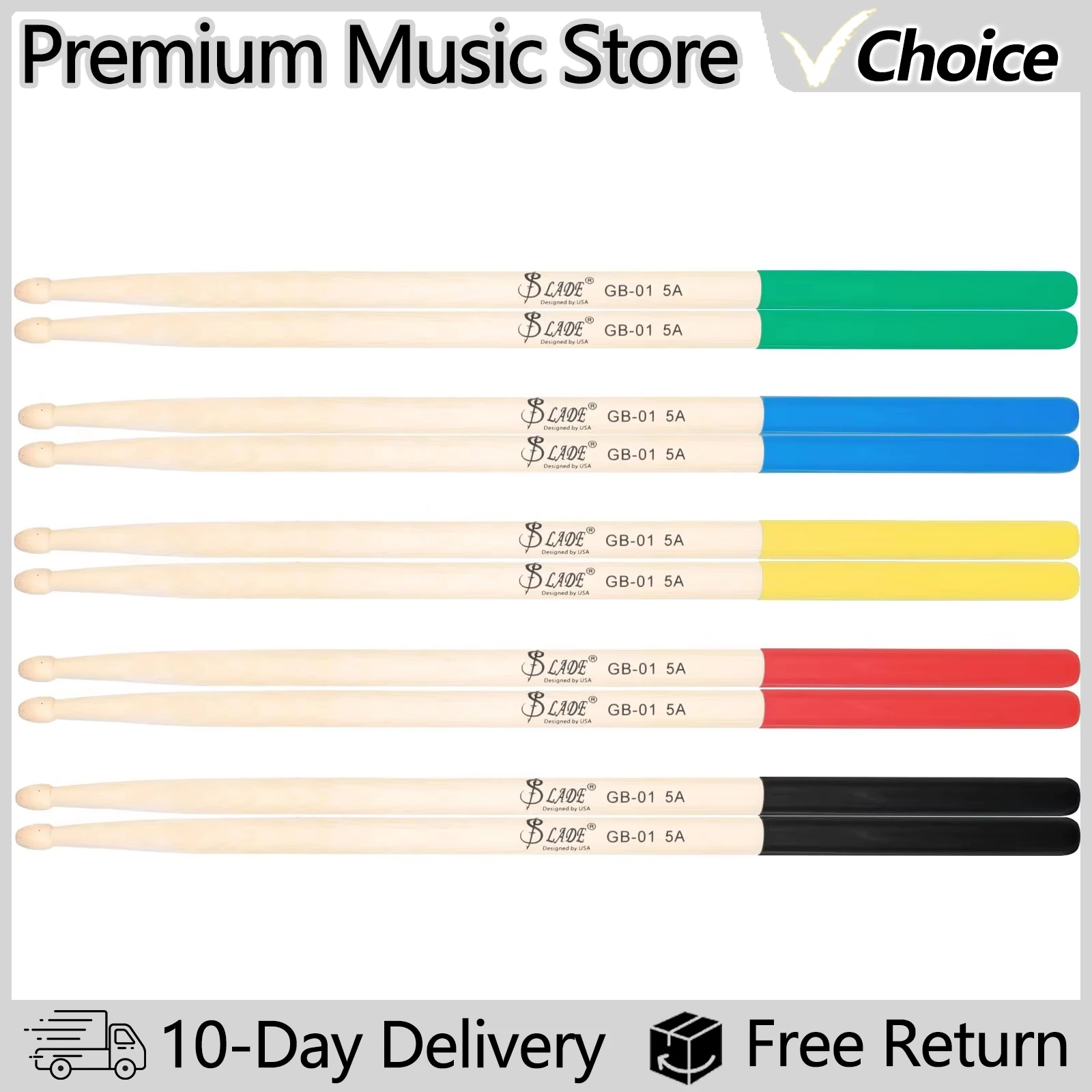 SLADE 1 Paar 5A Ahorn-Drumsticks, professionelles Percussion-Zubehör aus Holz, 5 Farben, Trommelschlägel, Musikinstrumententeile