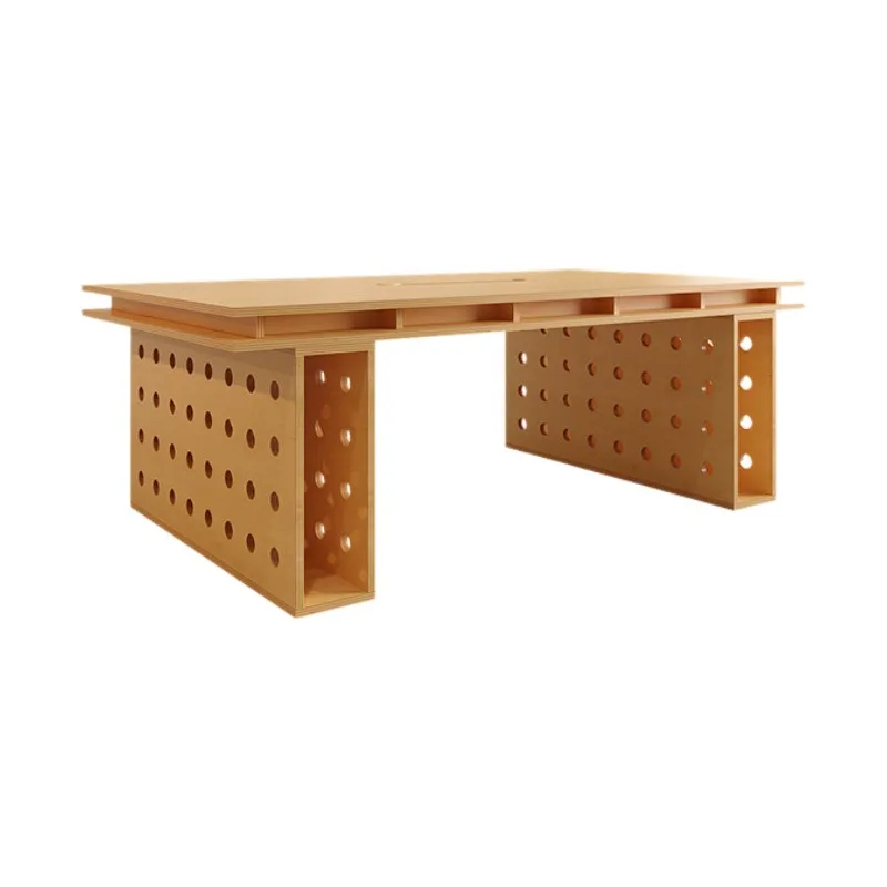 Nordic rectangular simple workstation long table, conference desk, birch ocean board desk, original solid wood workbench