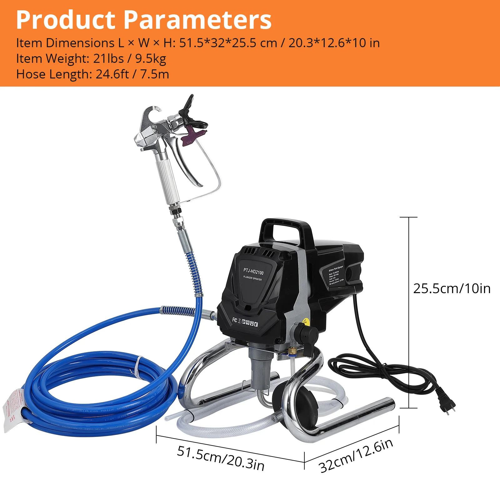 Stand Airless HVLP Paint Sprayer, High Efficiency, Minimal Overspray, for Home DIY Painting Projects, with Extension Rod