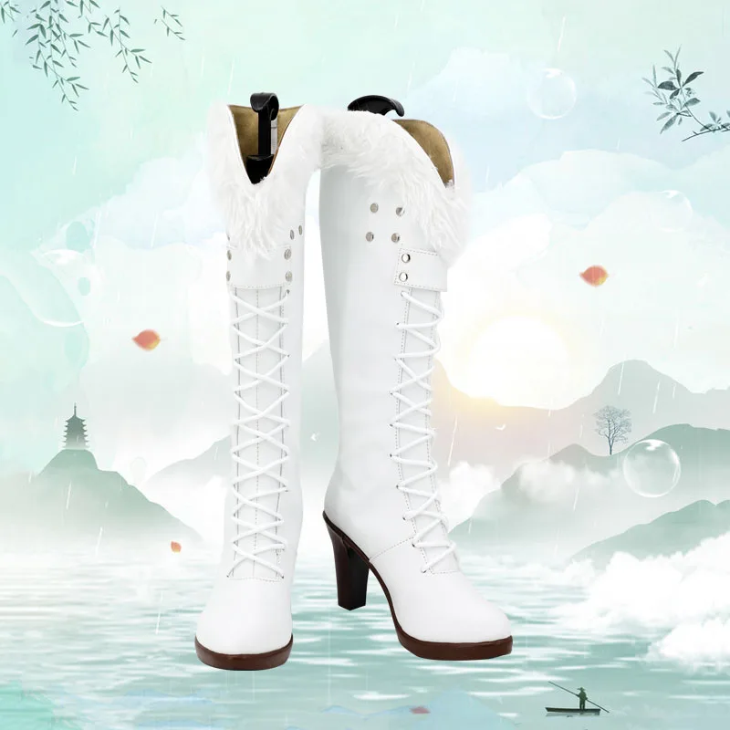 Anime Robin Cosplay Shoes Boots Game Miss Allsunday Role Play Halloween Party Outfit Christmas Prop Women Men White High Heels