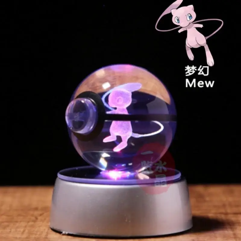 Pokemon Crystal Ball 3D Pikachu Gengar Eevee Lamp Base Pokeball Crystal Pokemon Glass Ball Figure Night Light Birthday Gift