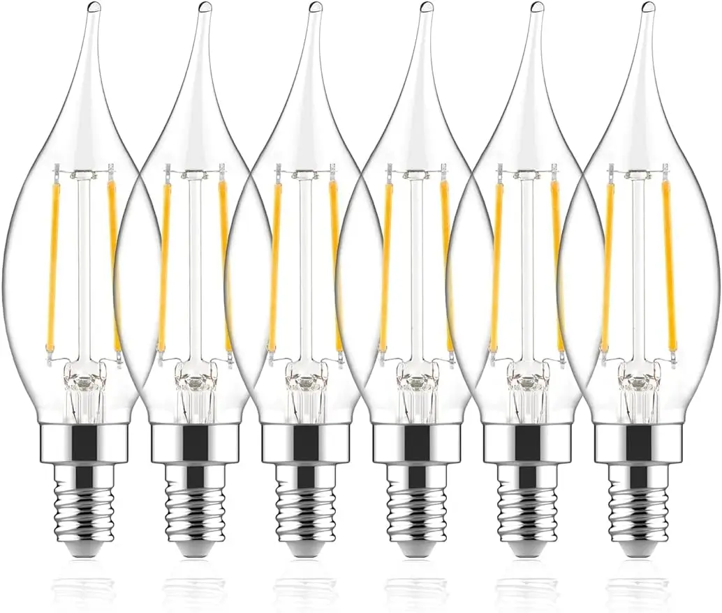 

E12 LED Candelabra Bulb 60W Equivalent Dimmable LED Chandelier Light Bulbs 5W 2700K Soft White 450LM B10 Flame Tip Vinta