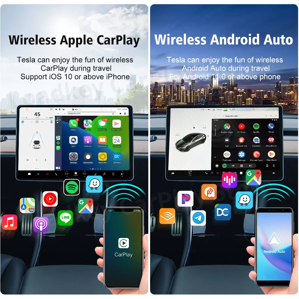 Carlinkit sem fio carplay android auto para tesla modelo 3 x y modelo s auto conectar siri assistente de voz spotify waze 5g bt