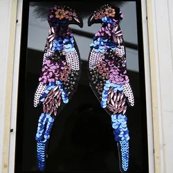 1pair Bird beaded sequined applique patch sew on patch embroidered cartoon patch sweater decoration patch for clothing parches
