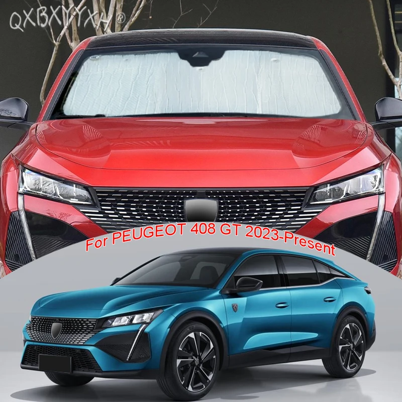 Car Sun Shade Aluminum Foil Foldable Cover For PEUGEOT 408 GT 2023-Present Auto UV Heat Windshield Sunshades Interior Accessory