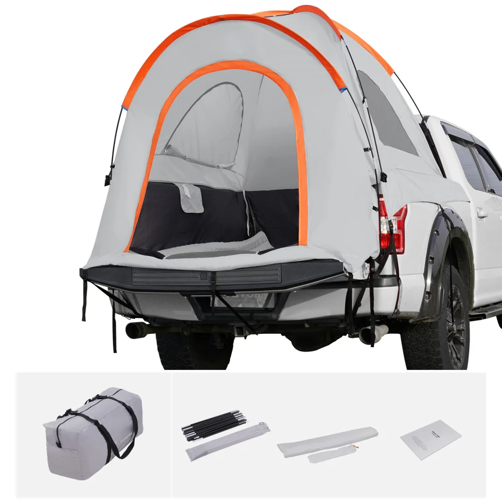 Waterproof Truck Bed Tent, Quick and Easy To Set Up. Suitable for 6.4-6.7 Inch Pickup Trucks, with A Rainproof Layer and Storage Bag. PU 2000mm Double-layer Structure, Can Accommodate 2-3 People, Suitable for Camping, Travel and Outdoor Activities.