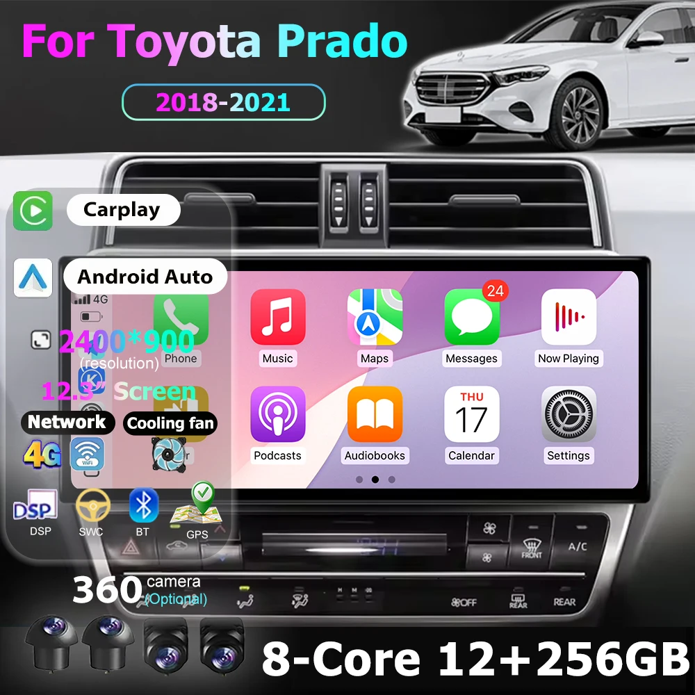 12.3 بوصة نظام تحديد المواقع 2400*900P أندرويد 16 لتويوتا برادو 2018-2021 مشغل وسائط متعددة ستيريو واي فاي اللاسلكية Carplay أندرويد السيارات BT DSP