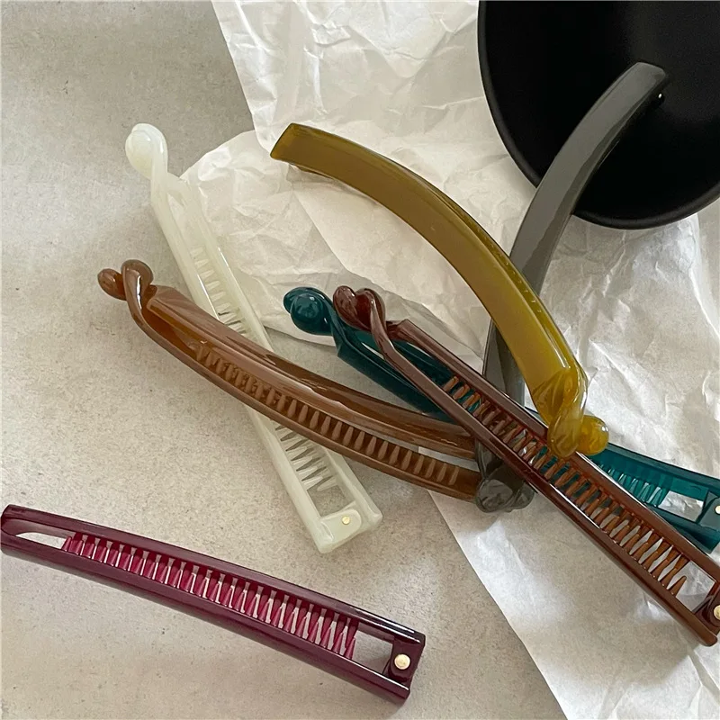 Fashion Korean Style Amber Acrylic Hair Barrette 1cm Thin Banana Hair Clip Women Simple Solid Hair Claw Ponytail Clip Headwear