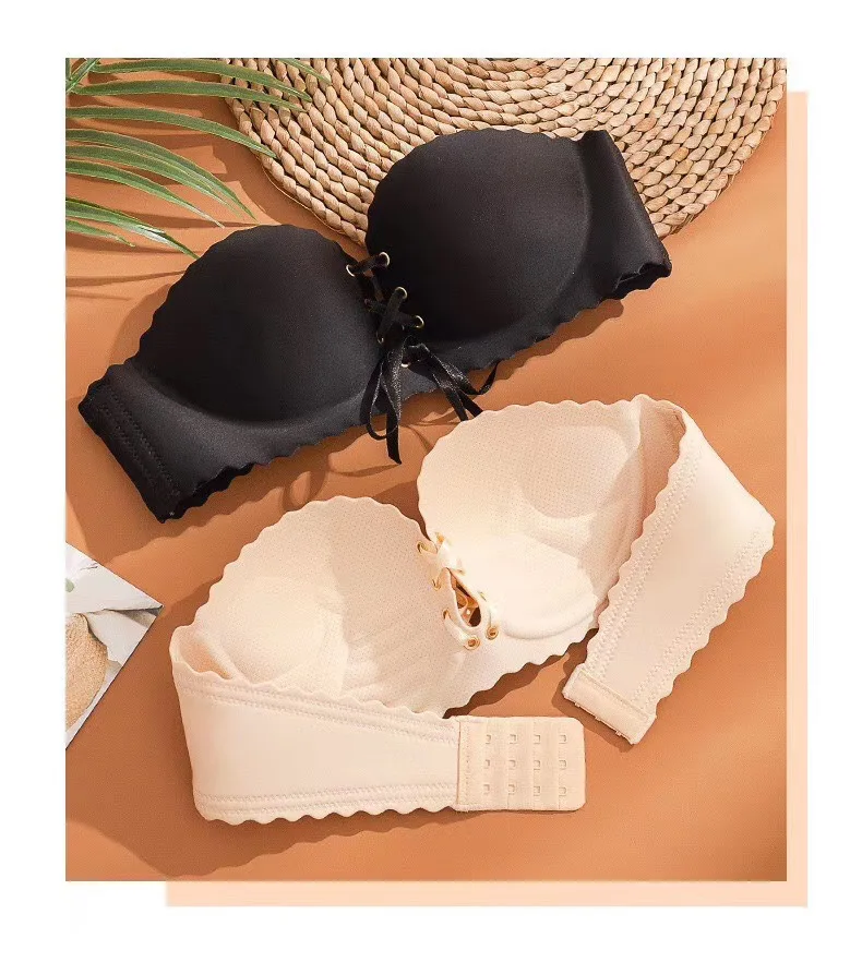 Trägerloser BH für Damen: Push-up, rutschfest, mit verstärkter Unterstützung, Tube-Top, umwickelbar, für kleine Größen – Detail 8