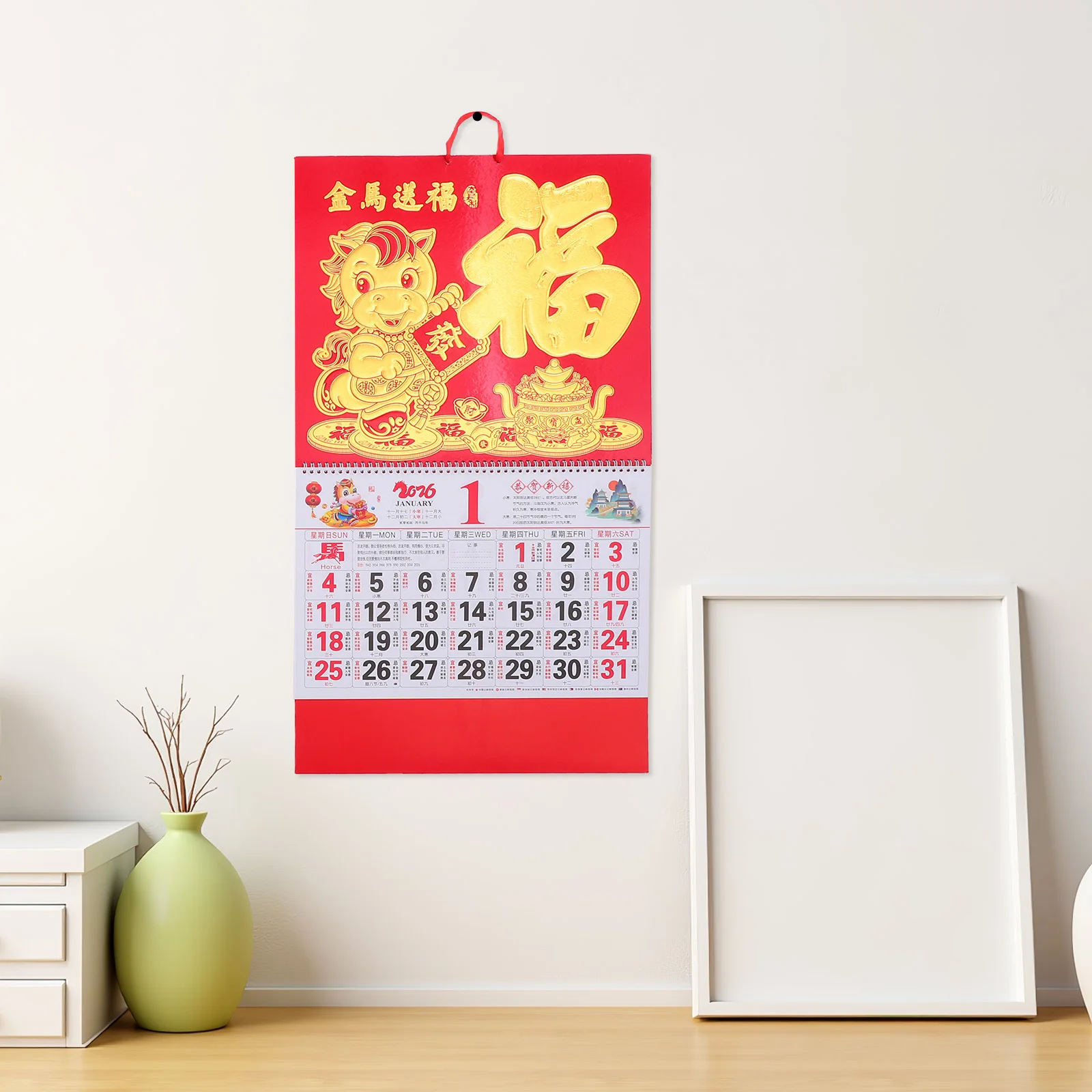 Calendario colgante chino de 3 uds., año 2026 del caballo, planificador de pared Lunar rasgable mensual grande, calendario de pared chino para oficina y hogar 2026