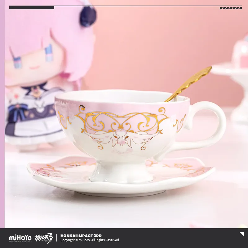 [Genuine] miHoYo Game Elysia Teacup Honkai Impact 3 Elysia Afternoon Tea Cup Saucer Set Coffee Cup Anime Prop Cosplay Xmas Gifts