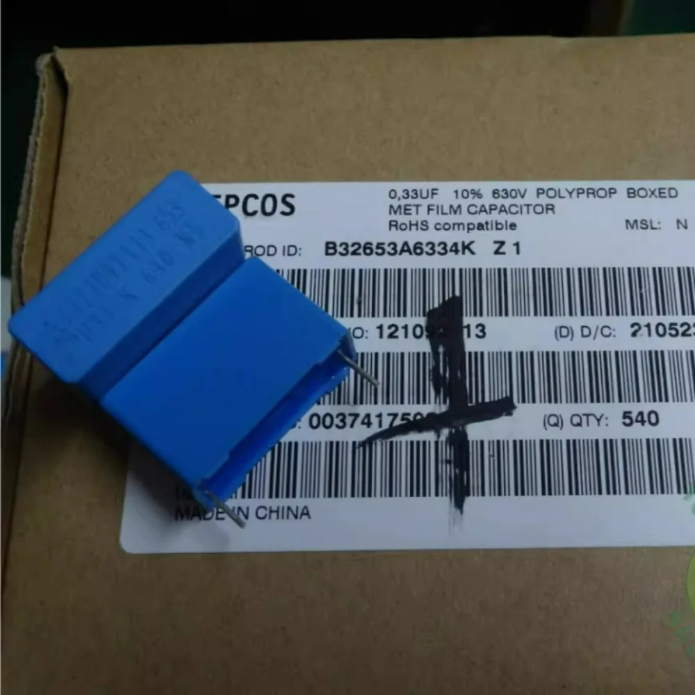 

5pcs/lot EPCOS 0.33uf/630v 330nf u33 334 Brand new 22mm film capacitors B32653A6334K / B32673P6334K