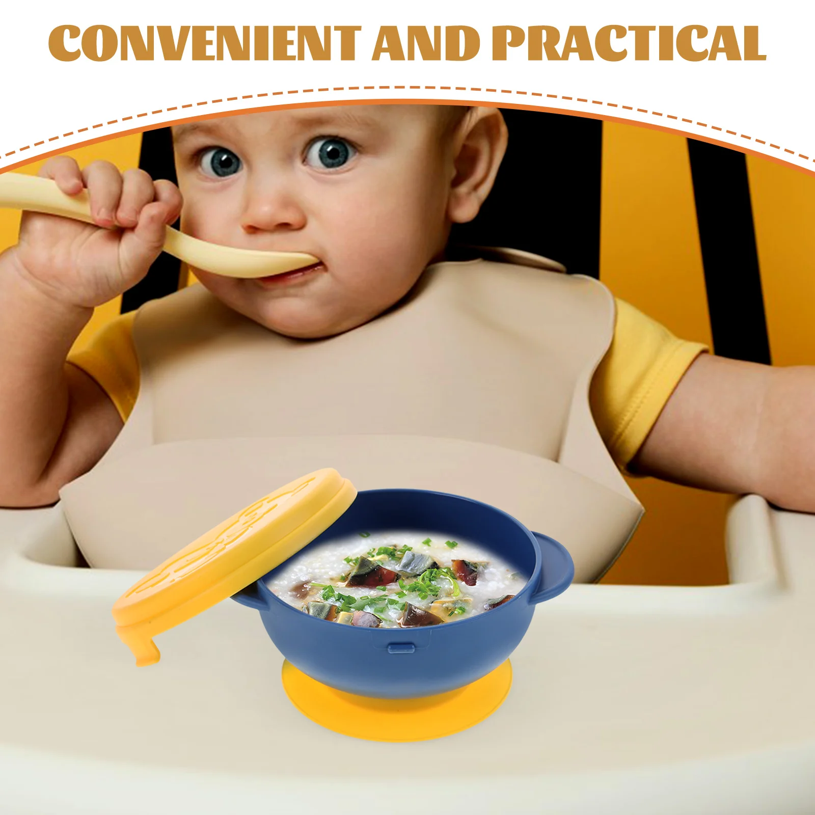 

3 Pcs Rice Bowl Set Suction Cup with Lid Bowls Complementary Food for s Silicone