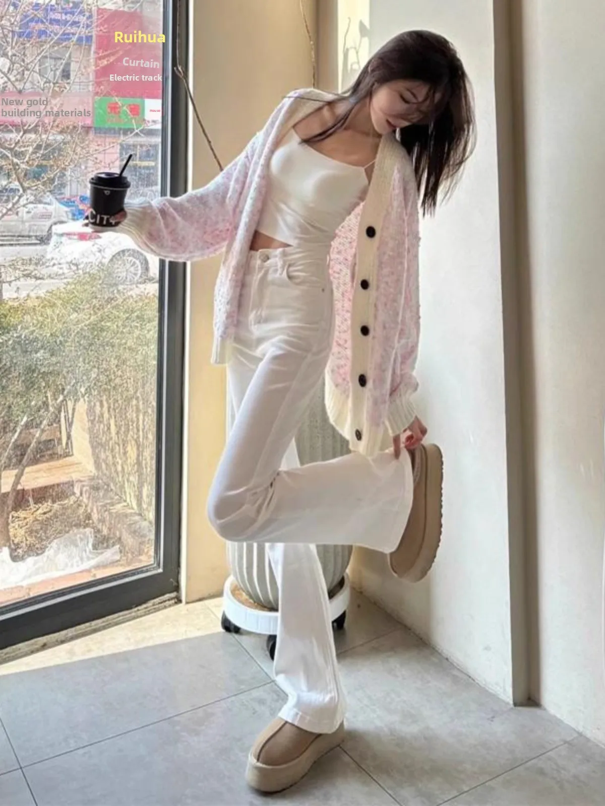 

High Waist Wide Leg American Style Jeans Women's Spring New Clean Fit Cotton Stretch Denim Floor Length Drapey Bootcut Pants