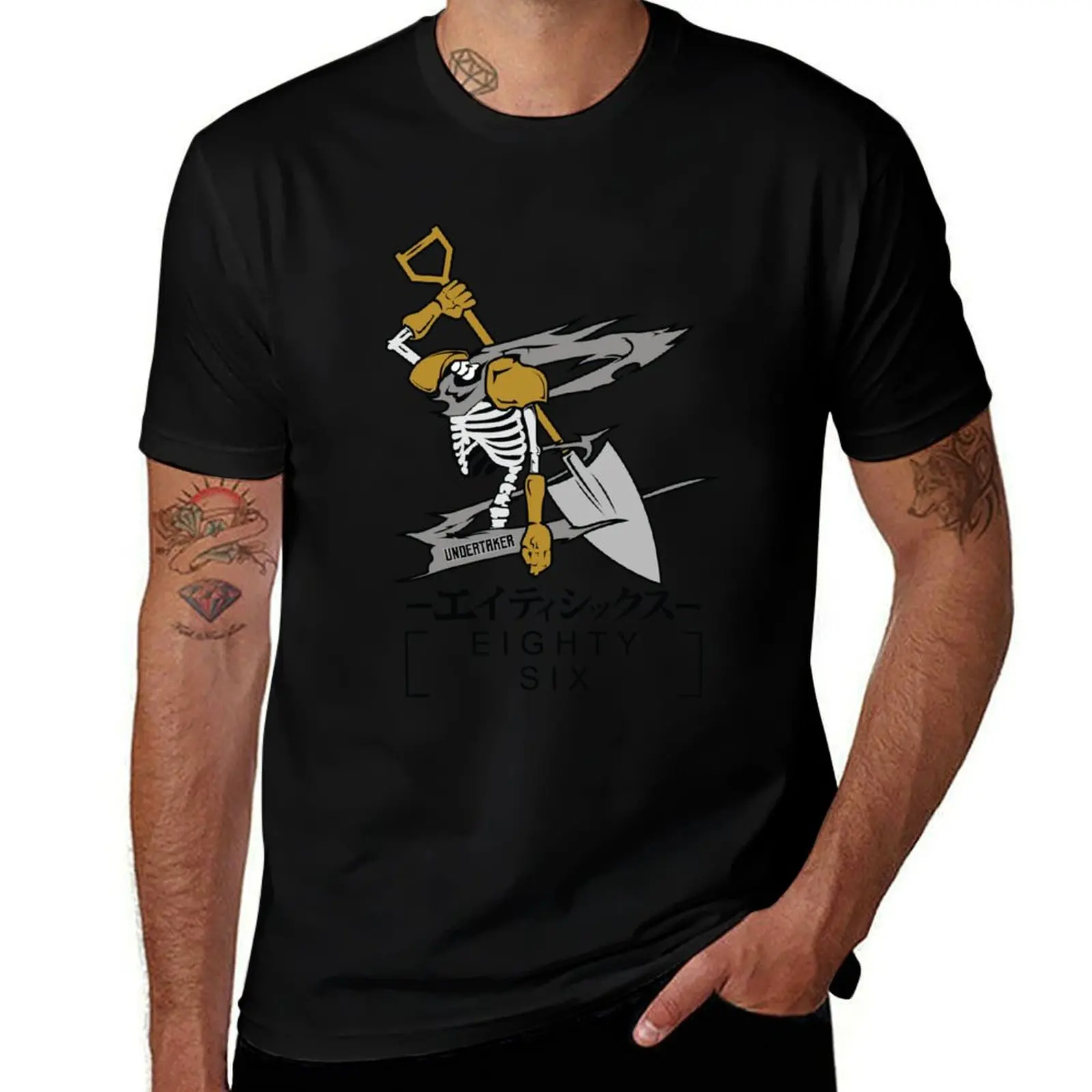Eighty Six 86 Shinei Nouzen Undertaker Mascot Suitable For Anime Lovers White Background T-Shirt Big Size Loose Fit Tee Shirt