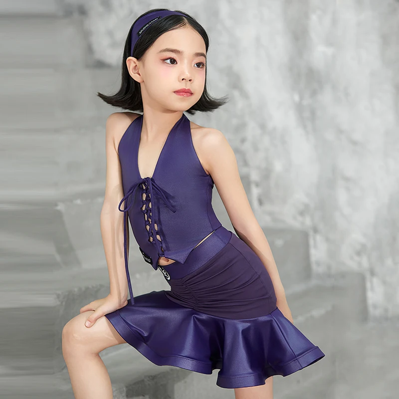 Neue Mädchen Latin Dance Performance Kostüme Lila Salsa Latin Dance Kleid Kinder Professionelle Tanzen Kleidung Bühne Anzüge SL13051