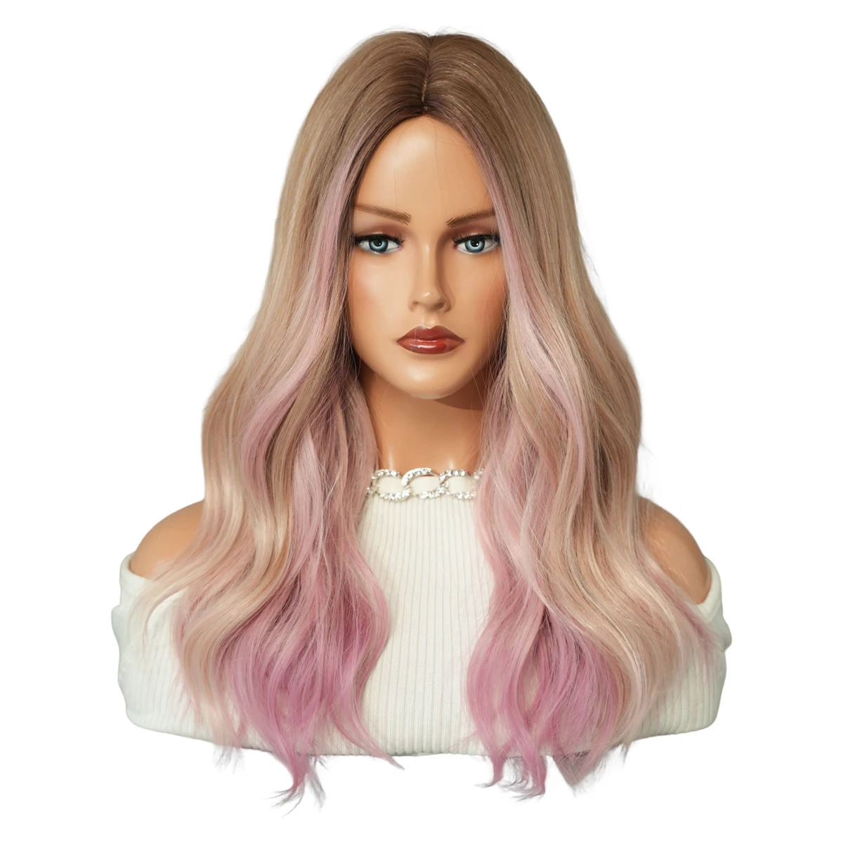 NAMM Long Wavy Ombre Blonde Wig for Women Daily Cosplay Natural Middle Part Synthetic Pink Wigs Heat Resistant Lolita Wig