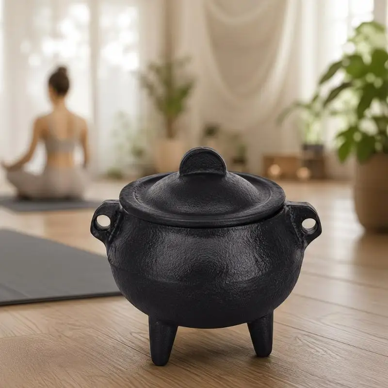 Mini Cast Iron Travel Incense Holder Sandalwood Sage Smudge Burner Compact Size Aromatherapy Pot for Trip Home Office Use