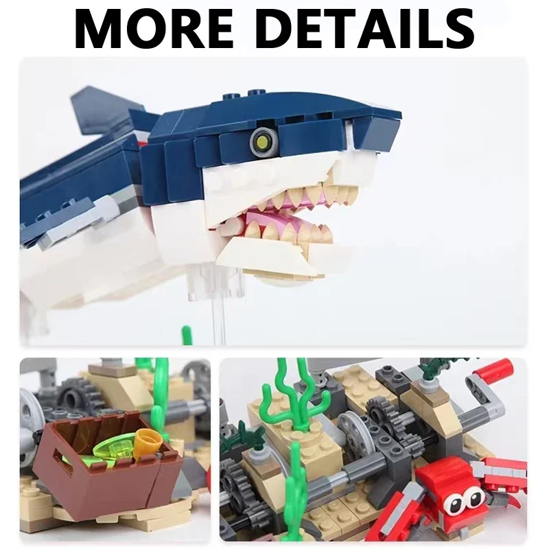 Creative 3in1 Gear Mechanical swimming shark Model Building Blocks Ideas Toys Deep Sea Creatures Children Bricks Kids Gifts