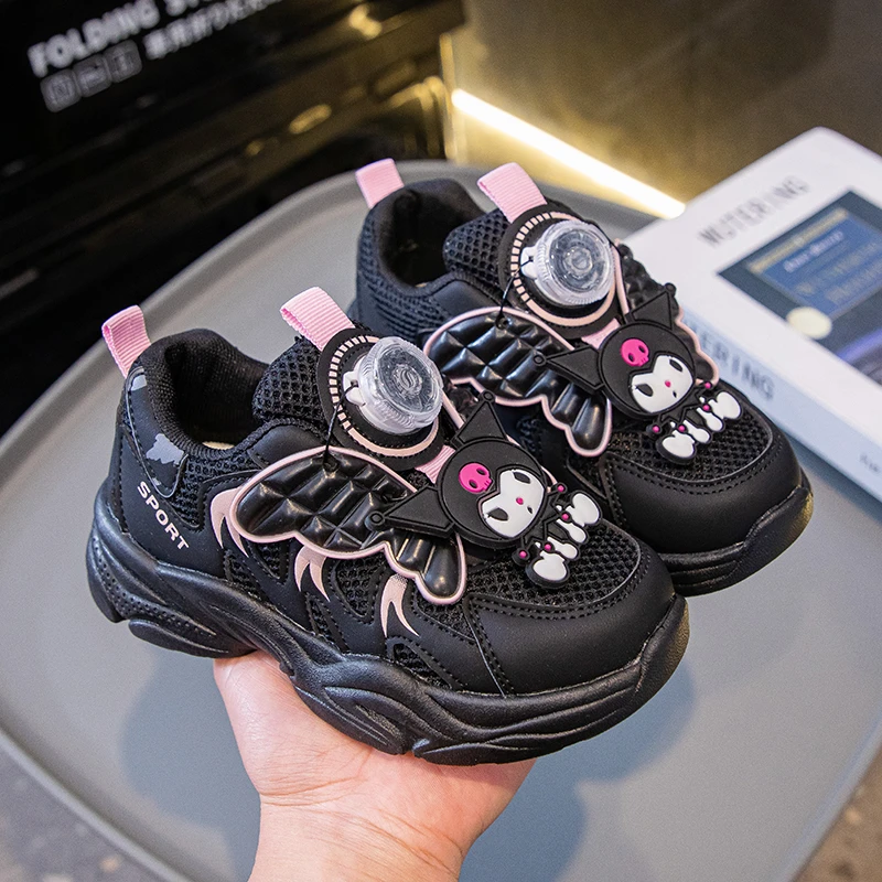 

Cartoon Girls Mesh Kuromi Knob Button Daddy Shoes Anime Sports Shoes Kawaii Spring Autumn New Sanrio Soft Sole Running Shoes