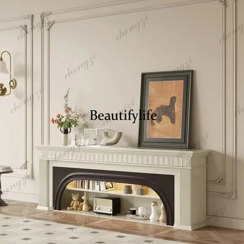 CQY cream style fireplace decorative cabinet living room light luxury background wall retro simulation fire TV cabinet so