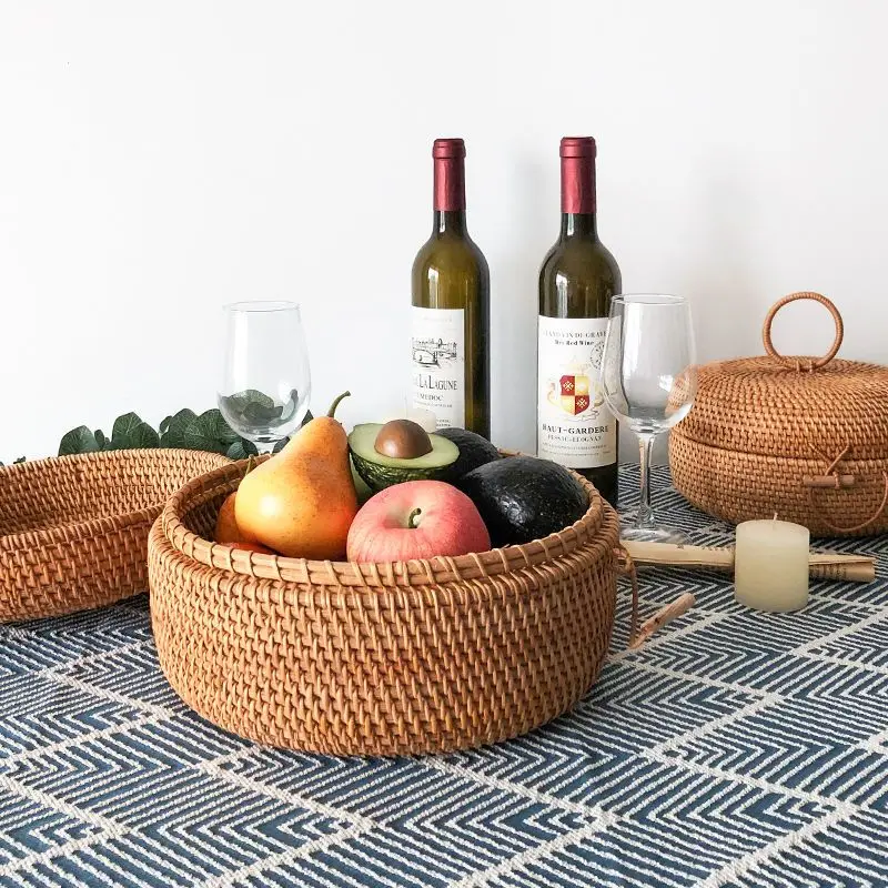 

Candy Vine Weaving Big Fruit Basket Storage Basket Living Room Household Snacks Storage Box Imitation Rattan Weaving Basket