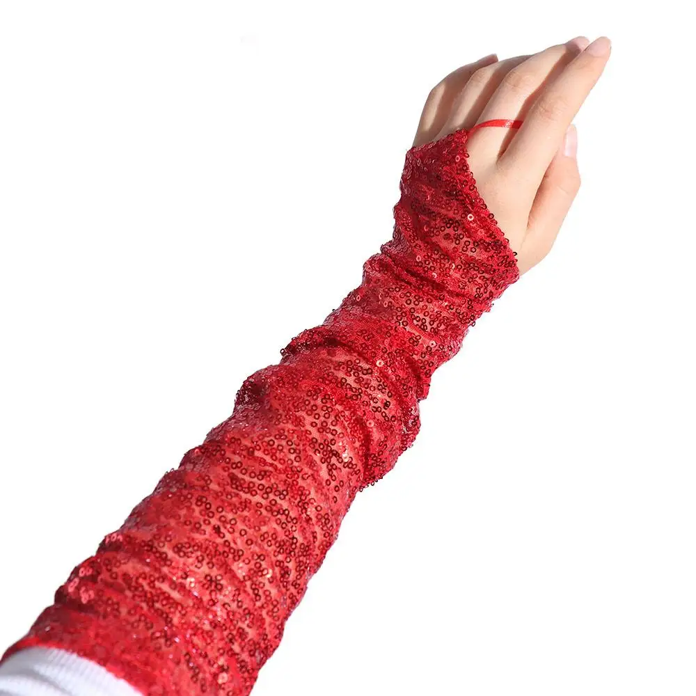 ของขวัญ Fingerless Sequins ถุงมือ Creative SHINY Shinning Mittens ยาว 50 ซม.Creased ถุงมือยาว Nightclub STAGE