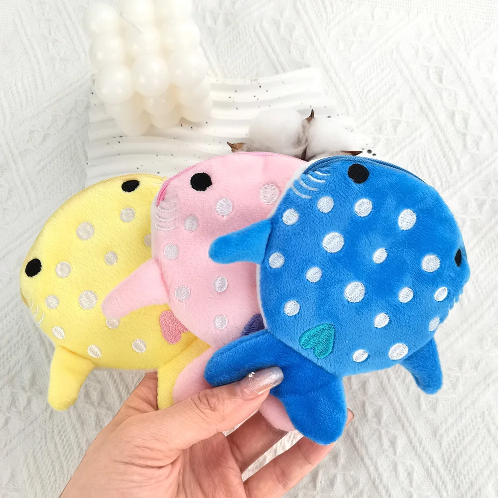 Cute Plush Fish Coin Purse Shark Money Card Key Earphone Soft Coin Wallet For Small Things Pouch Zipper Bag Earphone Bag