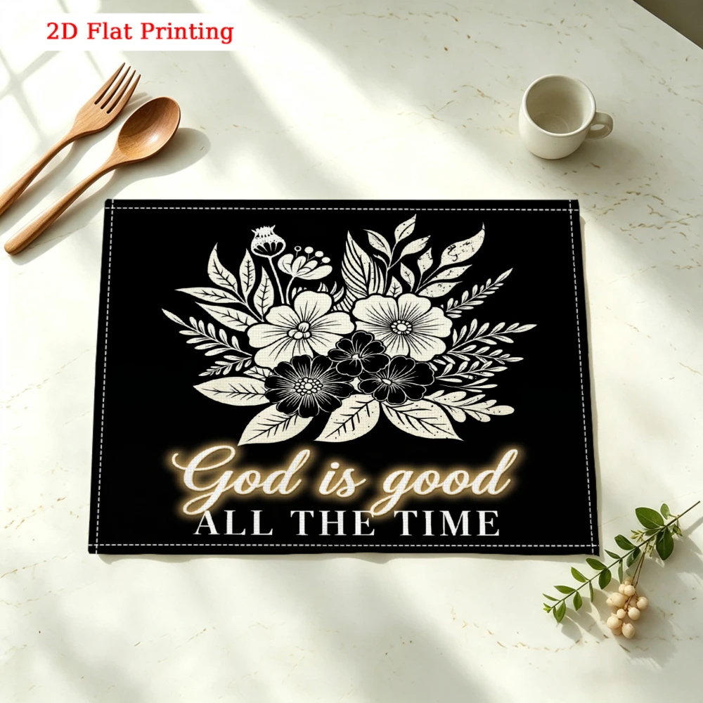 God Is Good All Time Kitchen Placemat Coaster Linen Pad Dish Coffee Cup Table Mat 30x40cm Home Decor