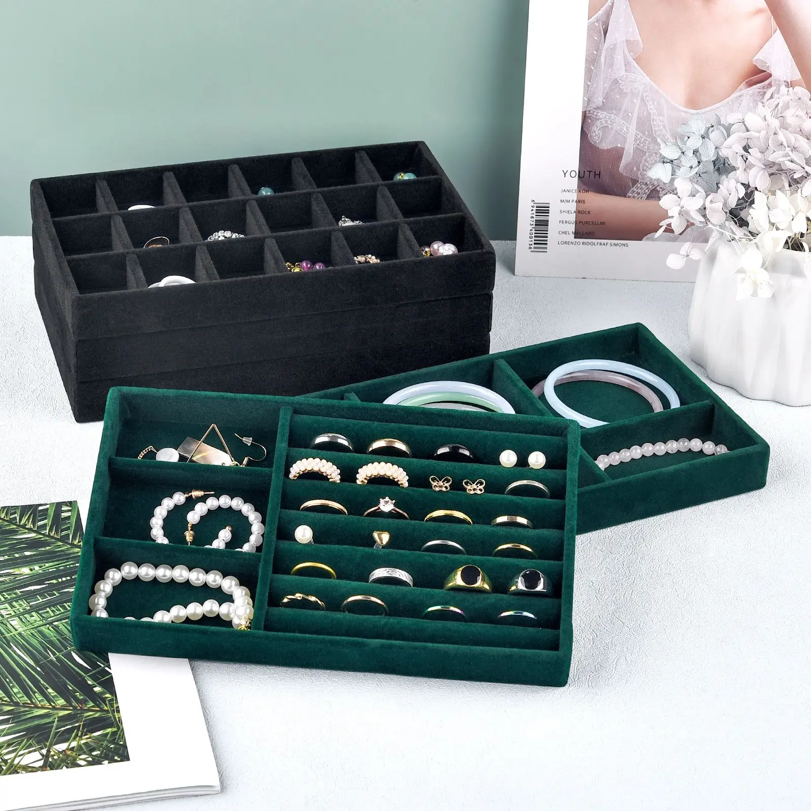 

Velvet Jewelry Box Organizer DIY Earring Necklace Ring Jewelry Display Tray Portable Storage Box Jewelry Organizer Display Case
